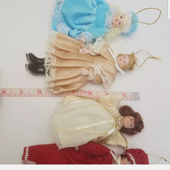 VTG Victorian Christmas Ornament Angel Velvet Dress Skater Porcelain Girls Lot 4 - Picture 6 of 7